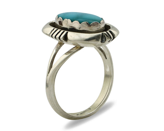 Navajo Ring .925 Silver Blue Gem Turquoise Handmade Native American Artist C80s
