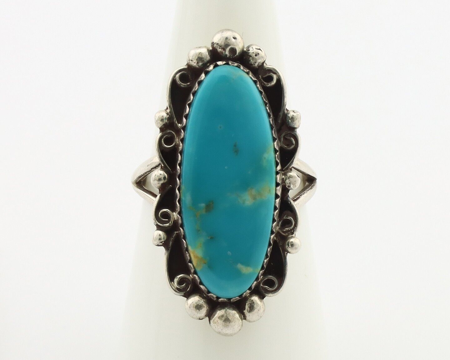 Navajo Ring .925 Silver Blue Gem Turquoise Artist Signed Billy Eagle C.80's