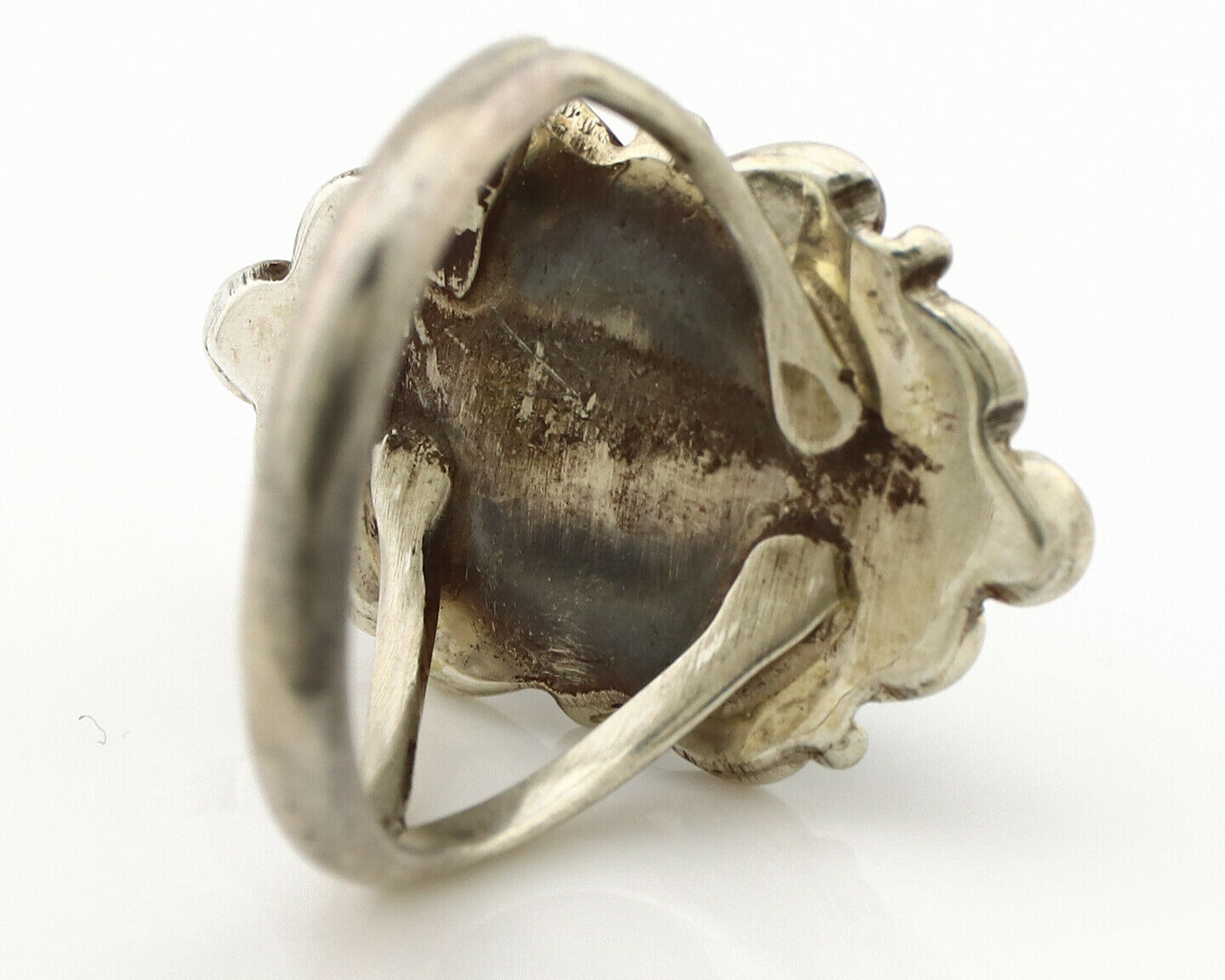 Navajo Ring .925 Silver Spiderweb Turquoise Native American Artist C.80's