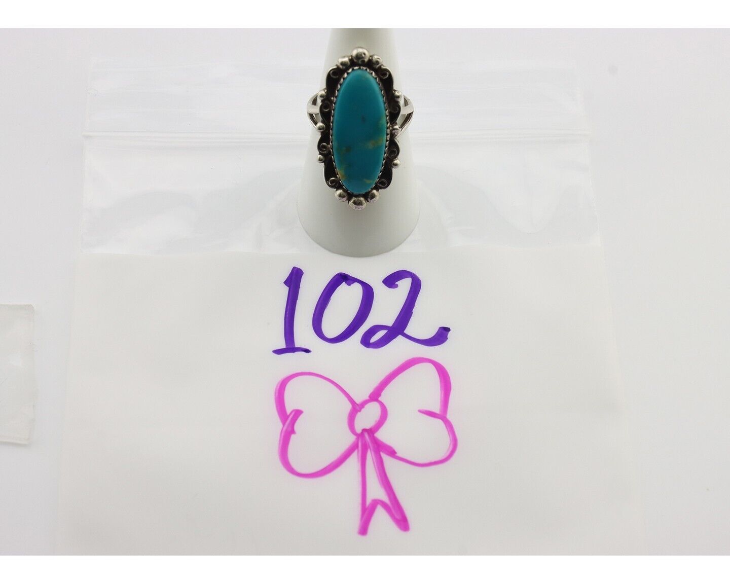 Navajo Ring .925 Silver Blue Gem Turquoise Artist Signed Billy Eagle C.80's