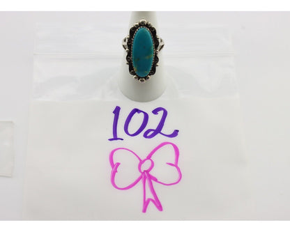Navajo Ring .925 Silver Blue Gem Turquoise Artist Signed Billy Eagle C.80's