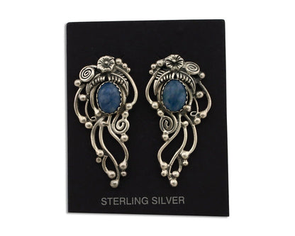 Navajo Earrings 925 Silver Natural Mined Denim Lapis Native American Artist C90s