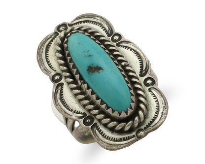 Navajo Ring .925 Silver Manassas Turquoise Native American Artist C.80's