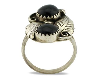 Navajo Ring 925 Silver Natural Mined Onyx Artist Signed T Thomas C.80's