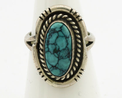 Navajo Ring .925 Silver Spiderweb Turquoise Native American Artist C.1980's