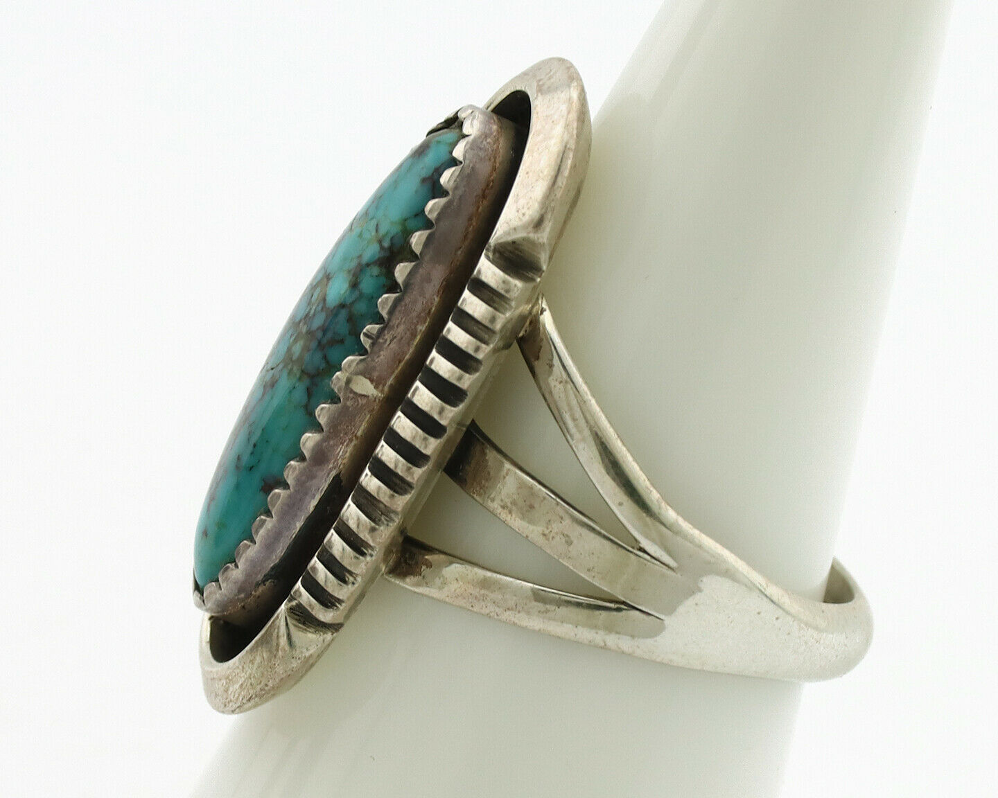 Navajo Ring .925 Silver Spiderweb Native American Artist Signed B C.1980's