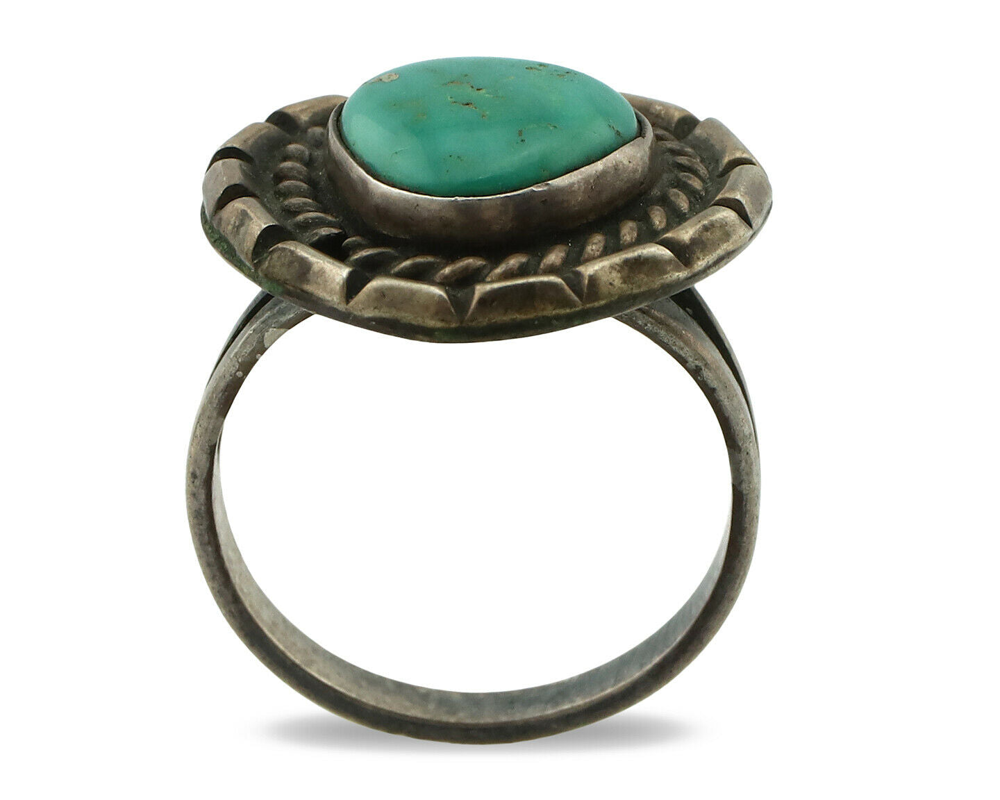 Navajo Ring .925 Silver Green Turquoise Native American Artist C.80's