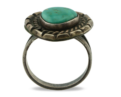 Navajo Ring .925 Silver Green Turquoise Native American Artist C.80's