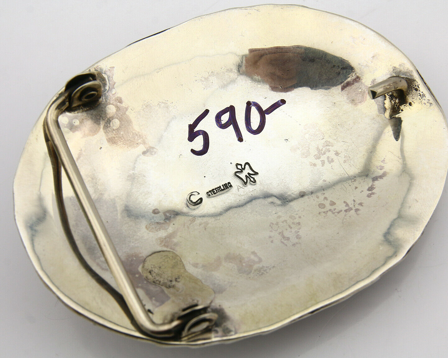 Navajo Belt Buckle .925 Silver Variscite Native Artist Signed C Montoya C.80's