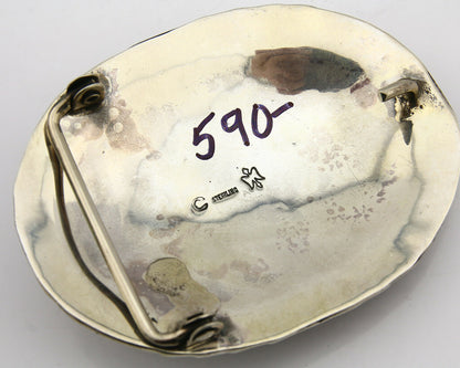 Navajo Belt Buckle .925 Silver Variscite Native Artist Signed C Montoya C.80's