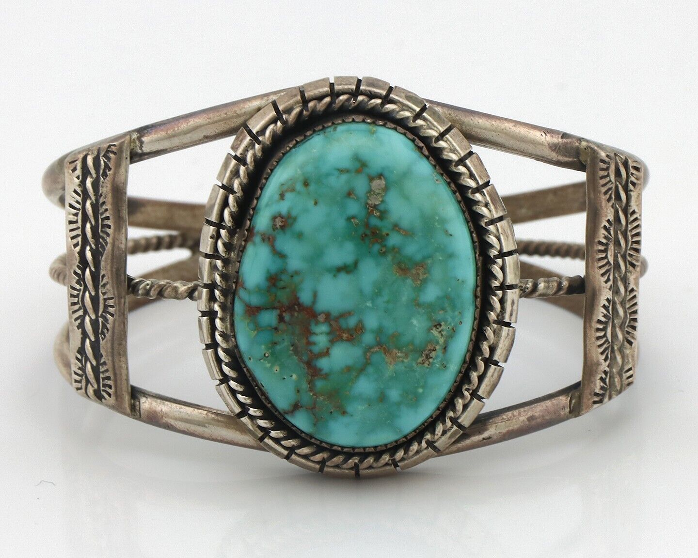 Navajo Bracelet 925 Silver Natural Blue Spiderweb Turquoise Signed Tom Willeto