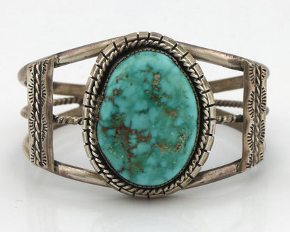 Navajo Bracelet 925 Silver Natural Blue Spiderweb Turquoise Signed Tom Willeto