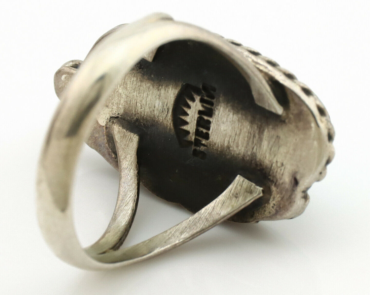 Navajo Ring .925 Silver Blue Turquoise Artist Signed Sun C.1980's