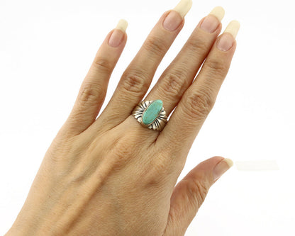 Navajo Ring .925 Silver Kingman Turquoise Artist Signed Apache C.80's