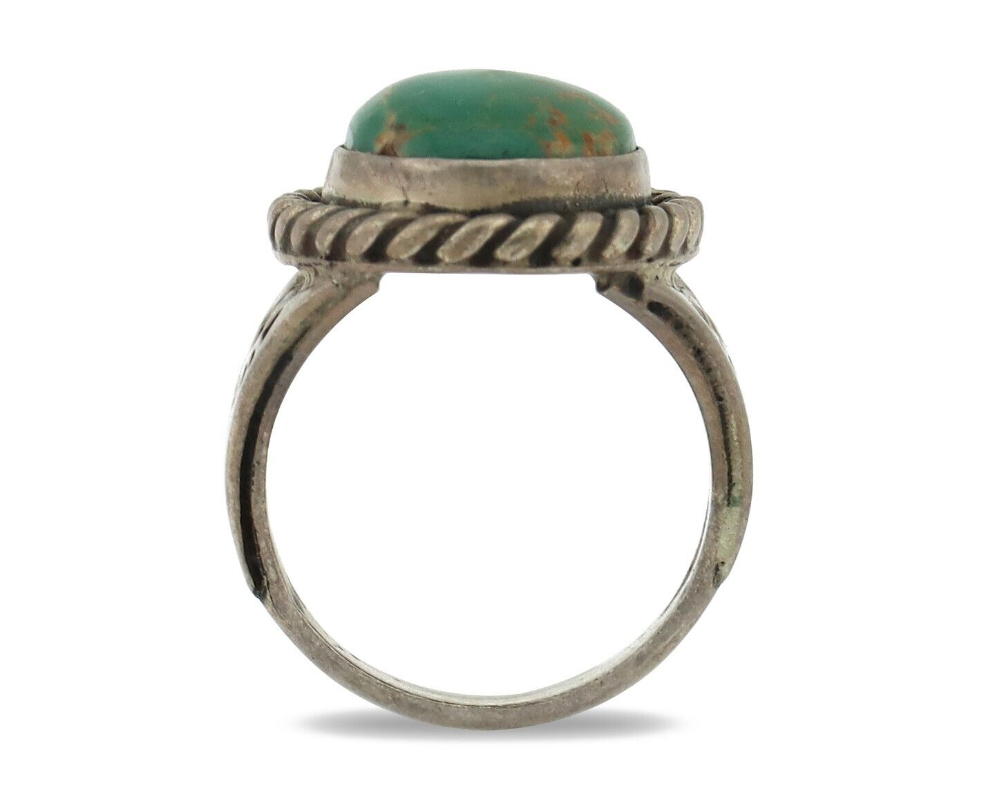 Navajo Ring .925 Silver Blue Gem Turquoise Native American Signed C.80's