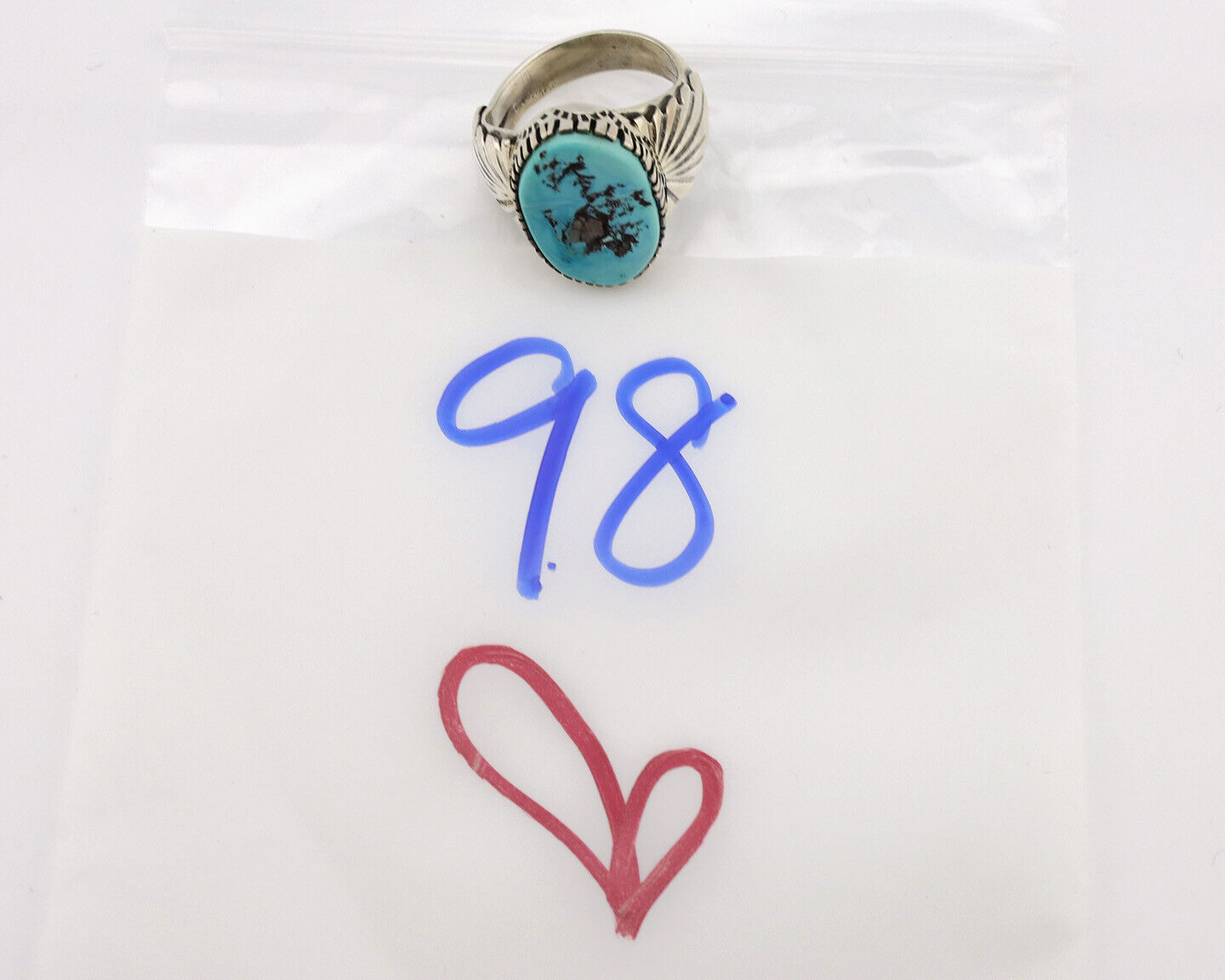 Navajo Ring .925 Silver Sleeping Beauty Turquoise Artist Signed DK C.80's
