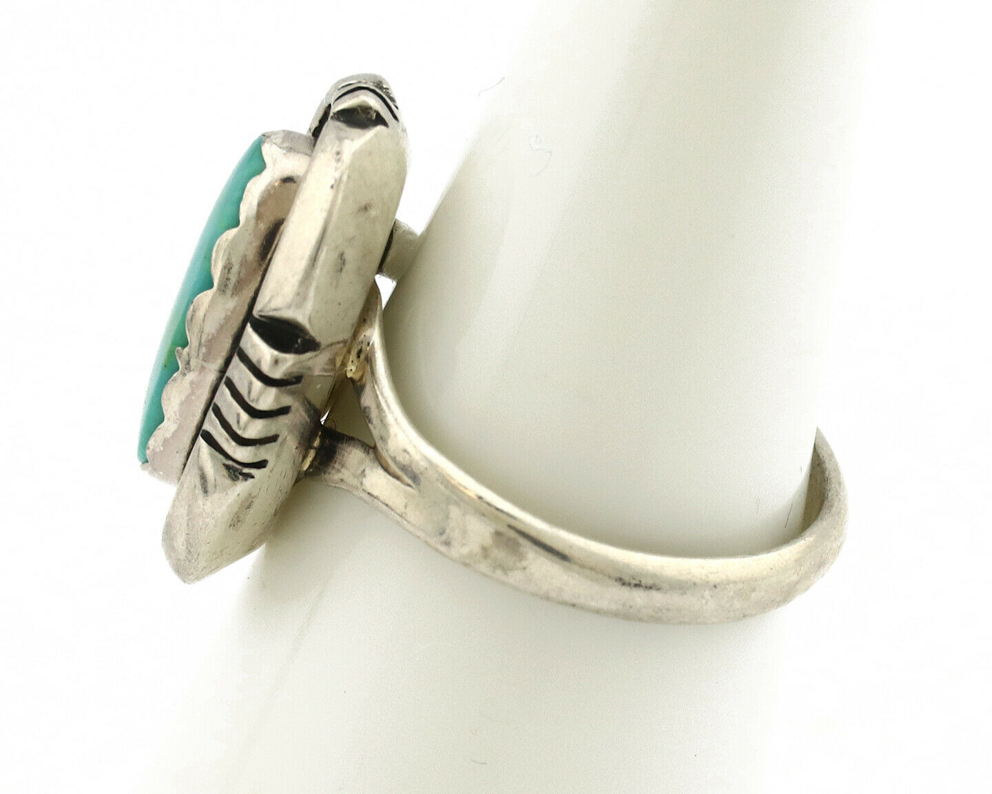Navajo Ring .925 Silver Kingman Turquoise Handmade Native American Artist C.80's