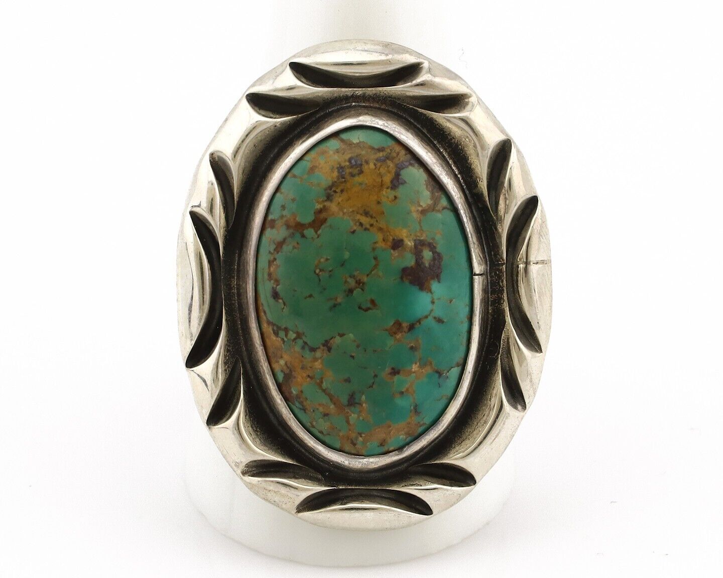 Men's Navajo Ring 925 Silver Kingman Turquoise Native Artist Signed C Montoya