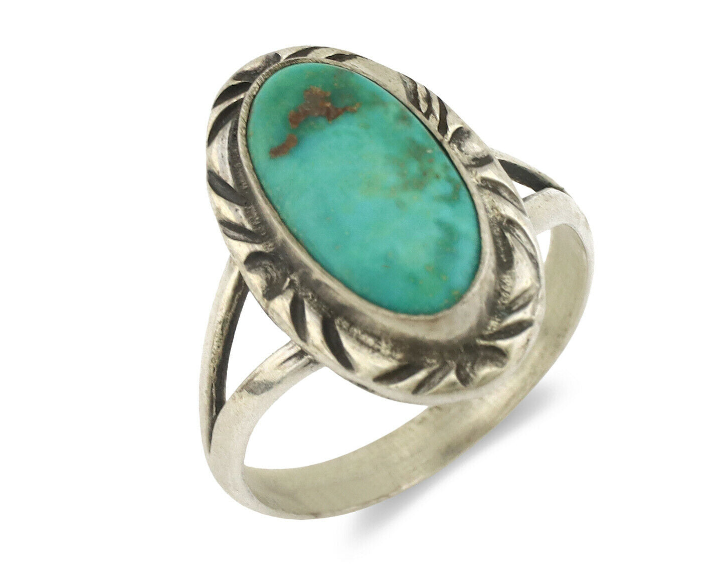 Navajo Ring .925 Silver Kingman Turquoise Native Artist Signed C.80's
