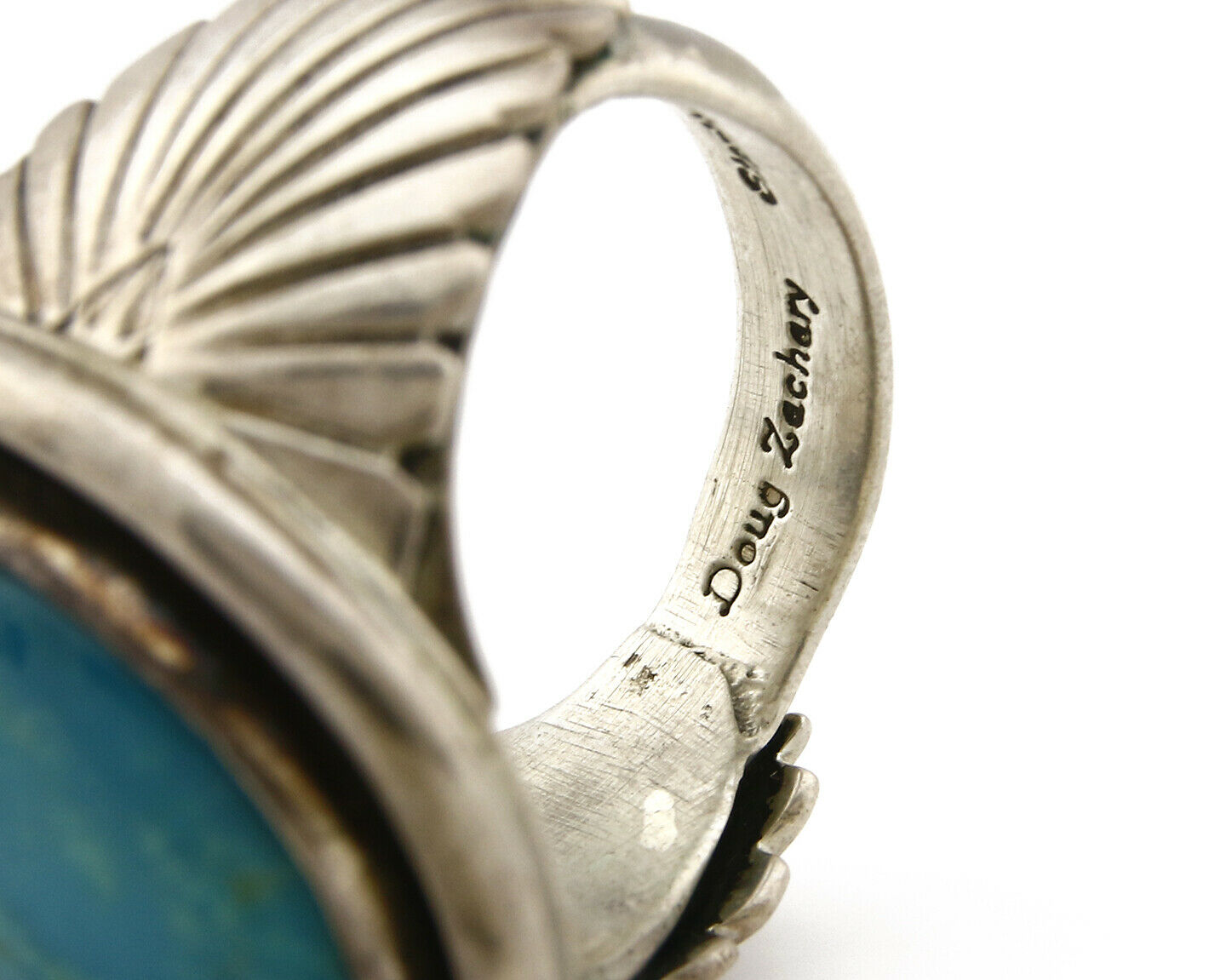 Navajo Kingman Turquoise Ring .925 Silver Artist Signed Doug Zachary C.80's