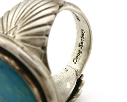 Navajo Kingman Turquoise Ring .925 Silver Artist Signed Doug Zachary C.80's