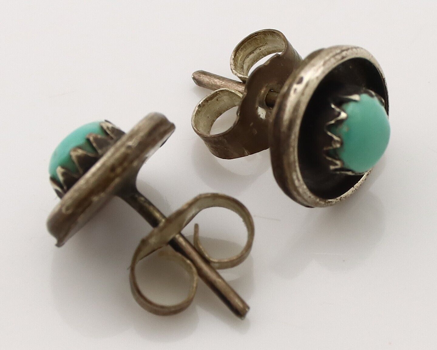 Zuni Earrings 925 Silver Natural Kingman Turquoise Native American Artist C.80's