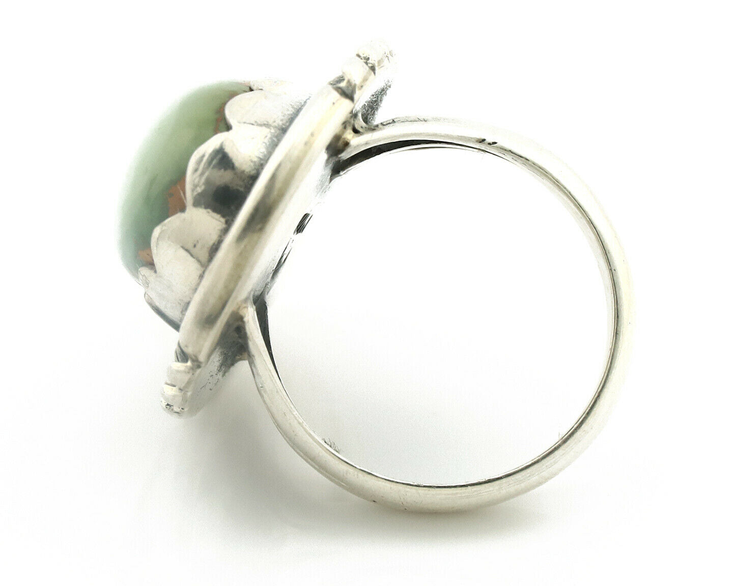 Navajo Ring .925 Silver Natural Uncolored Green Turquoise Signed Apache C.80's