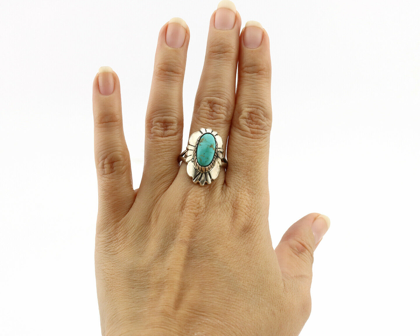 Navajo Ring .925 Silver Natural Mined Turquoise Artist Signed M Montoya C.80's