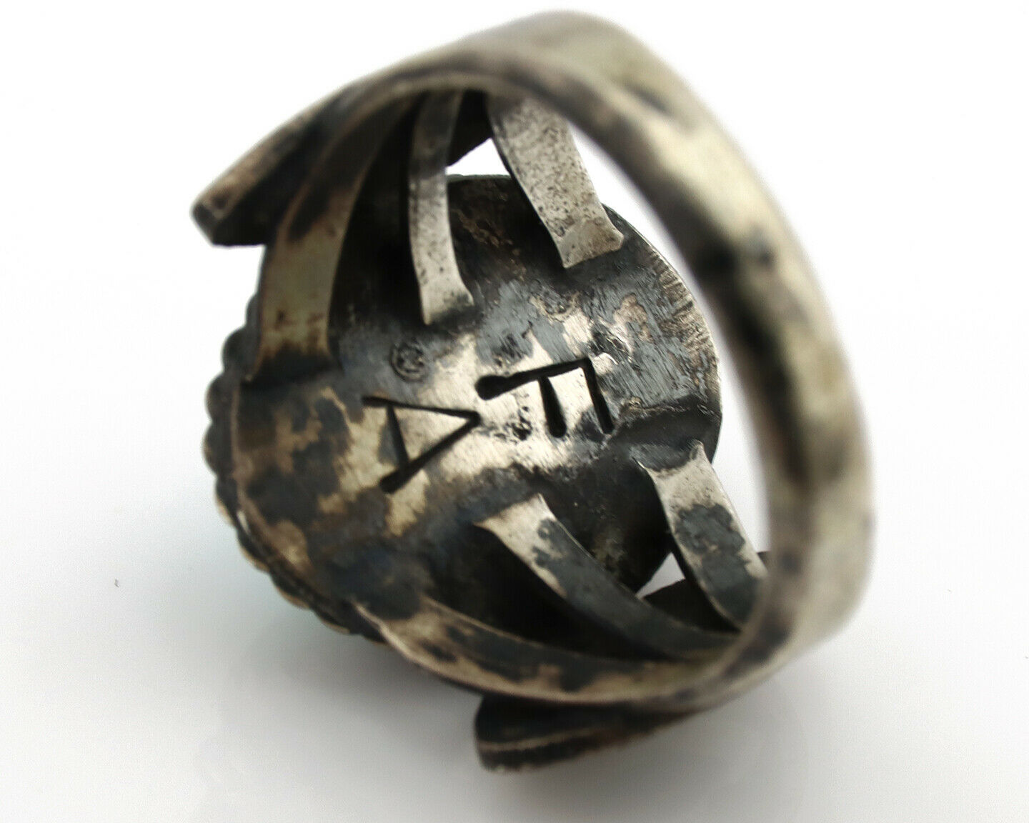 Navajo Ring .925 Silver Blue Turquoise Artist Signed FA C.1980's