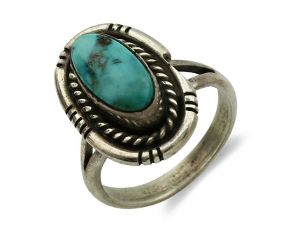 Navajo Ring .925 Silver Kingman Turquoise Native American Artist C.1980's