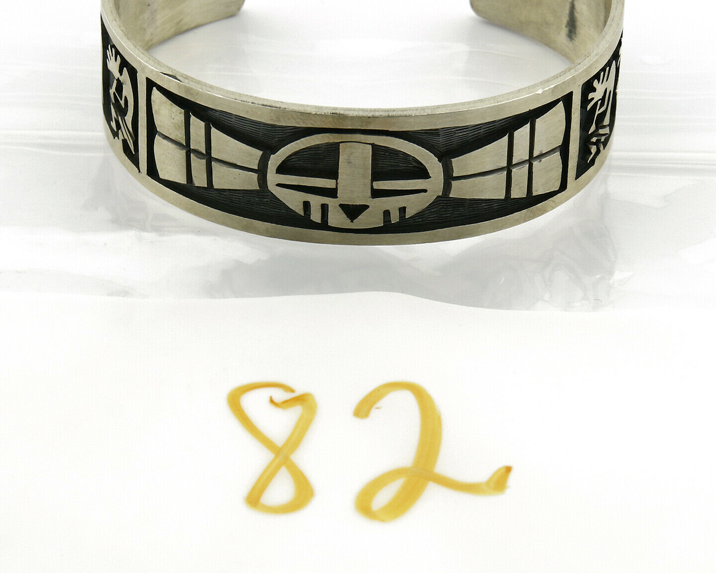 Hopi Bracelet .925 Silver Handmade Kokopelli Corn Sun Overlay Cuff