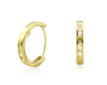 14k Solid Yellow Gold CZ Hoop Earrings 3mm x 16mm Mens Huggie Hoop Earrings