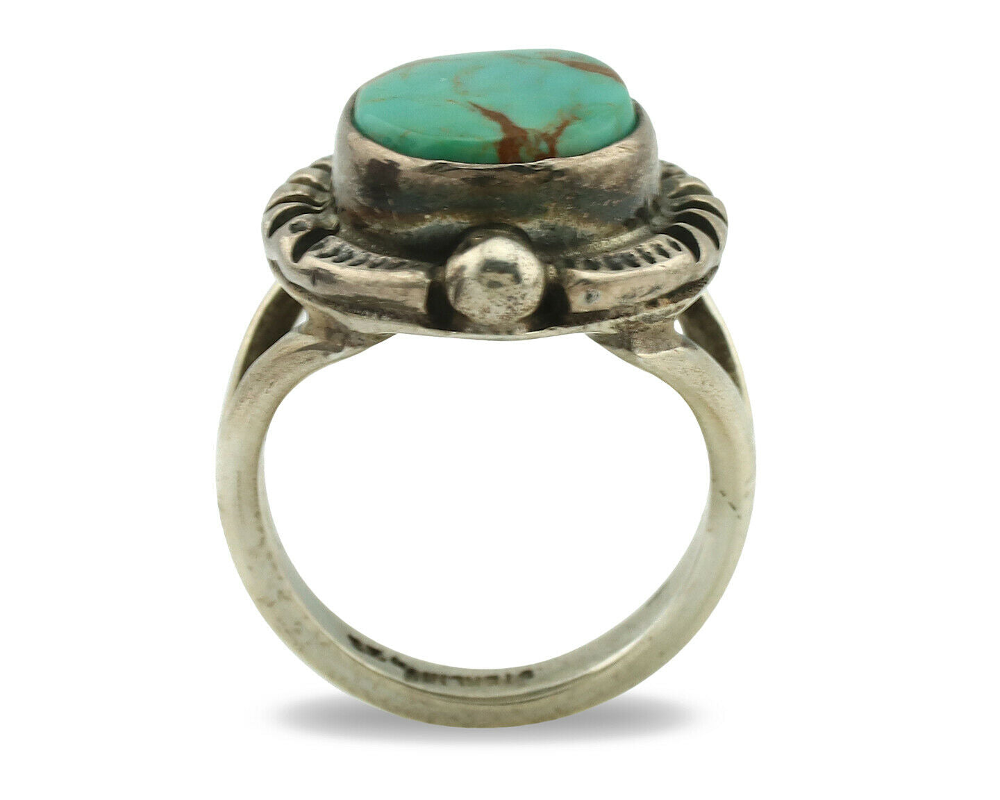 Navajo Ring .925 Silver Kingman Turquoise Artist Signed Gecko C.1980's