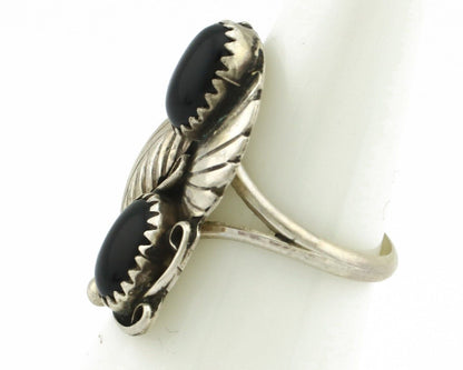 Navajo Ring 925 Silver Natural Mined Onyx Artist Signed T Thomas C.80's