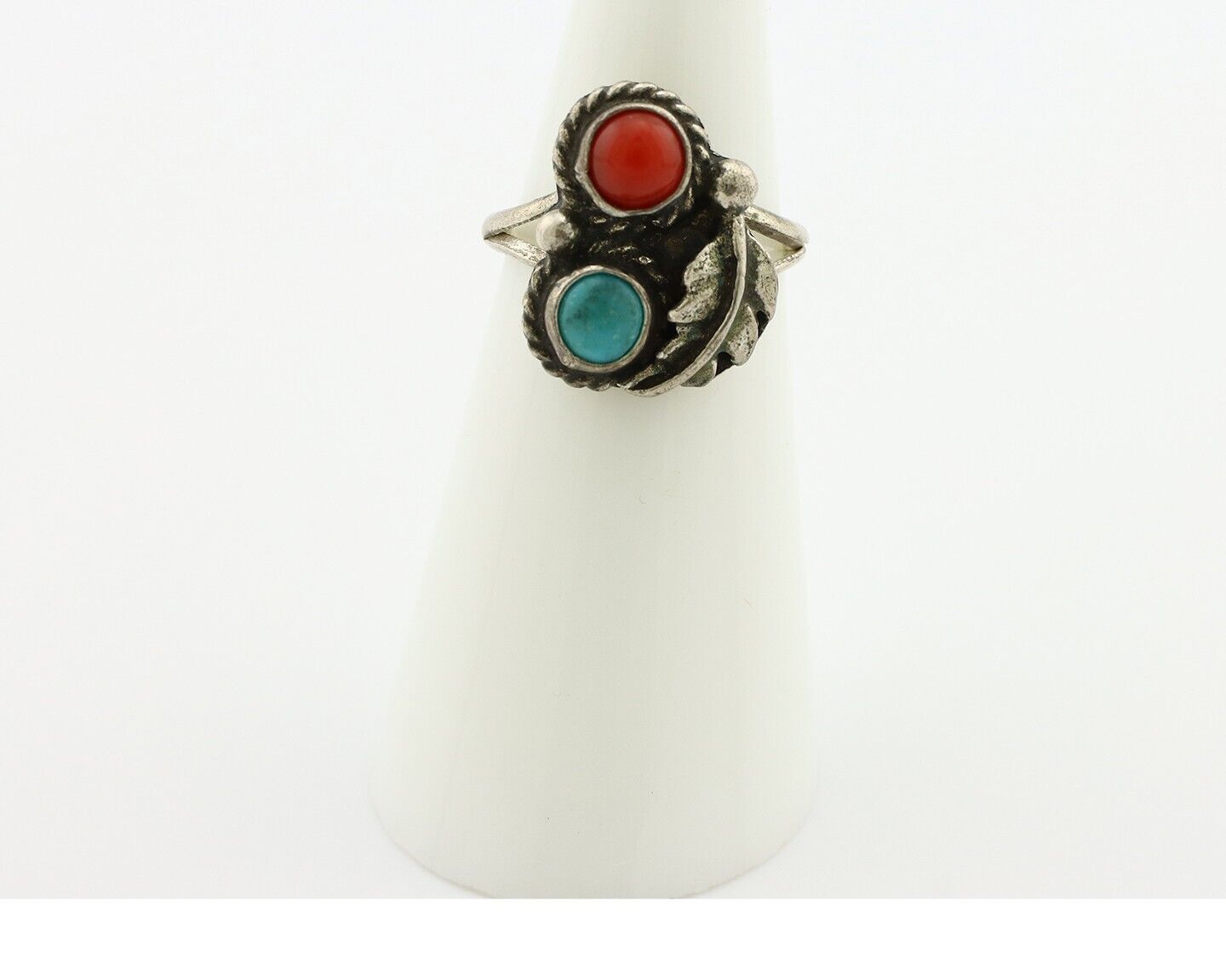 Navajo Handmade Ring 925 Silver Turquiose & Coral Native American Artist C.80's
