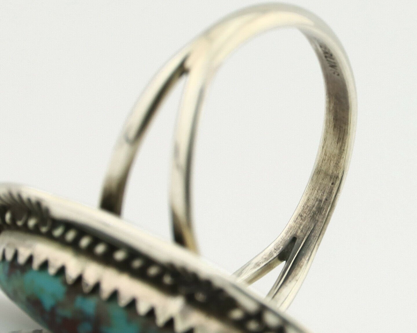 Navajo Ring .925 Silver Spiderweb Turquoise Artist Signed M C.90's