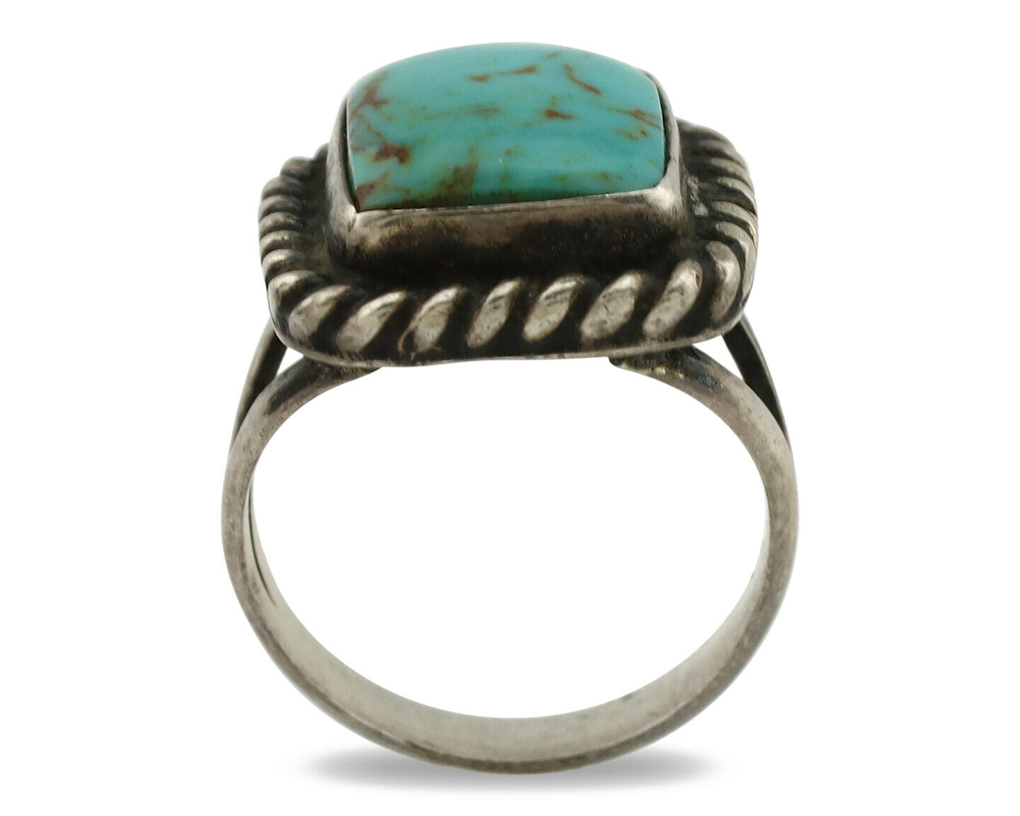 Navajo Ring .925 Silver Blue Turquoise Artist Signed Sun C.1980's