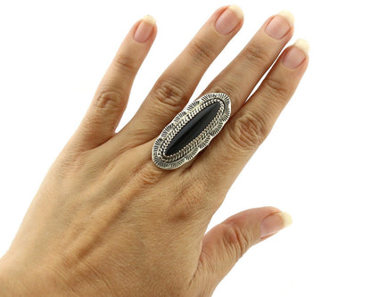 Navajo Ring 925 Silver Natural Mined Onyx Artist Signed UY C.80's