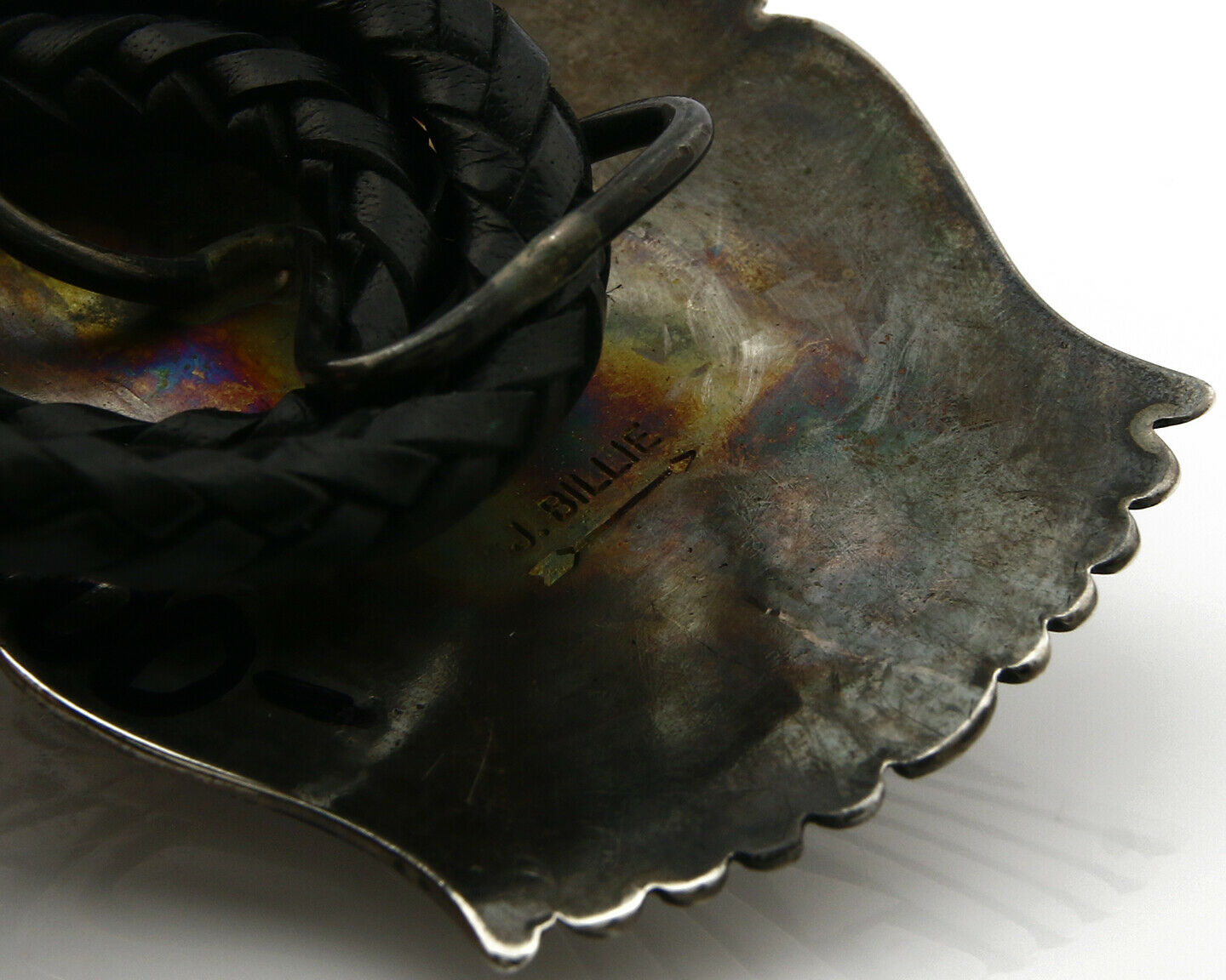 Navajo Turquoise Bolo Tie .925 Silver Spiderweb Turquoise Artist Signed J Billie