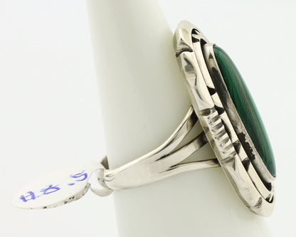 Navajo Ring .925 Silver Malachite Hand Stamped Signed William Denetdale C.80's