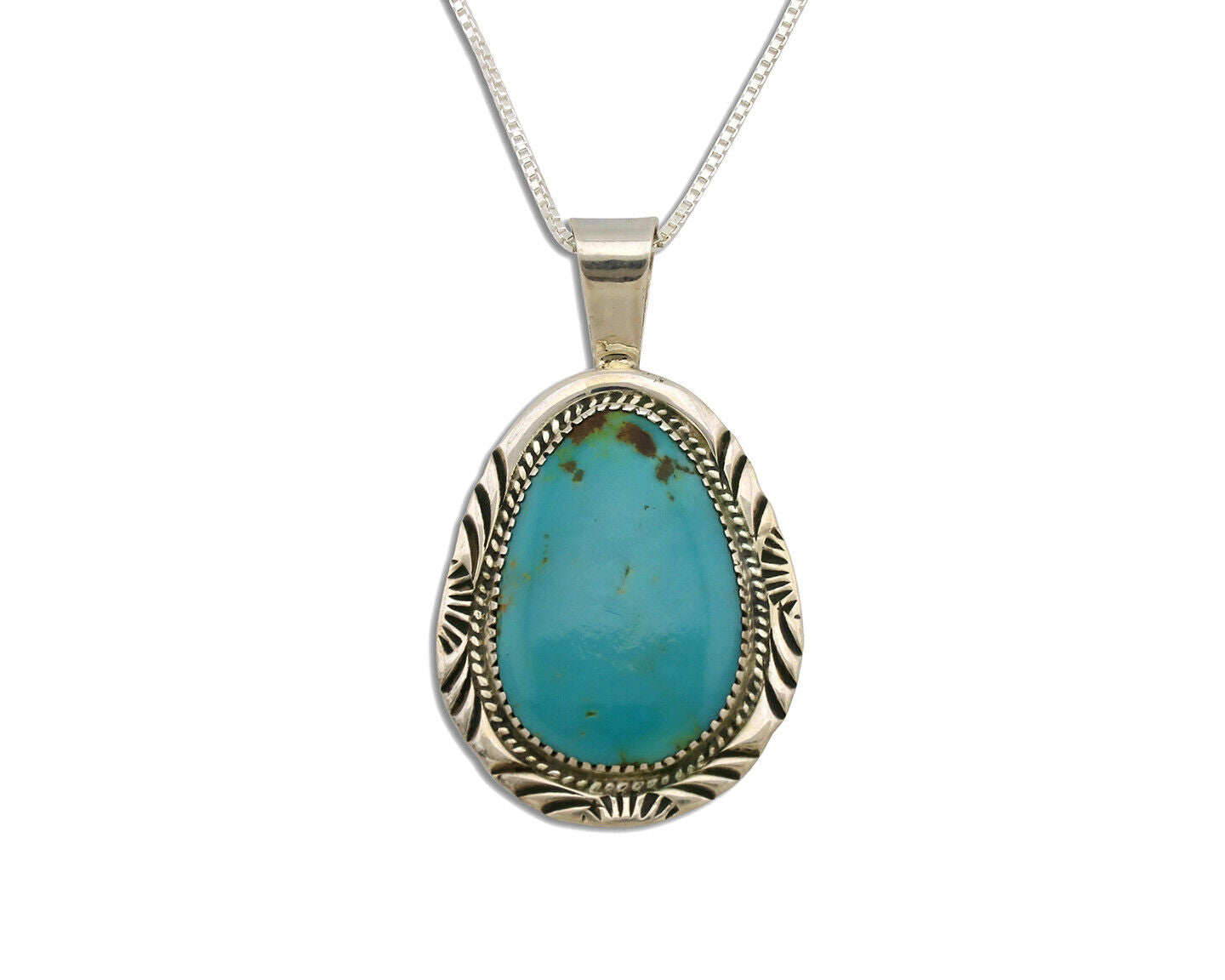 Navajo Necklace .925 Silver Kingman Turquoise Native American Signed C.1980's
