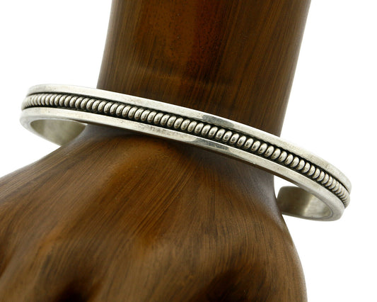 Navajo Bracelet .925 Silver Handmade Hand Stamped Signed Artist TAHE Circa 1980s