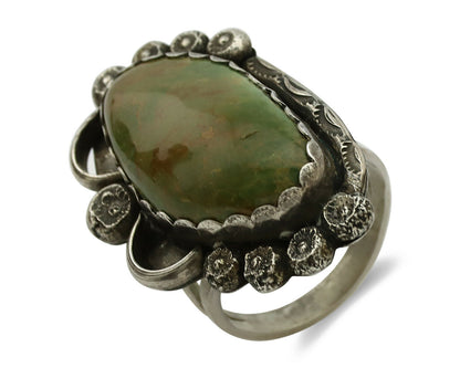 Navajo Ring .925 Silver Manassas Turquoise Artist Signed R C.1980's