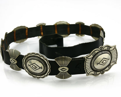 Navajo Concho Belt .925 Silver Hand Stamped Artist Signed R. Martinez C.80's