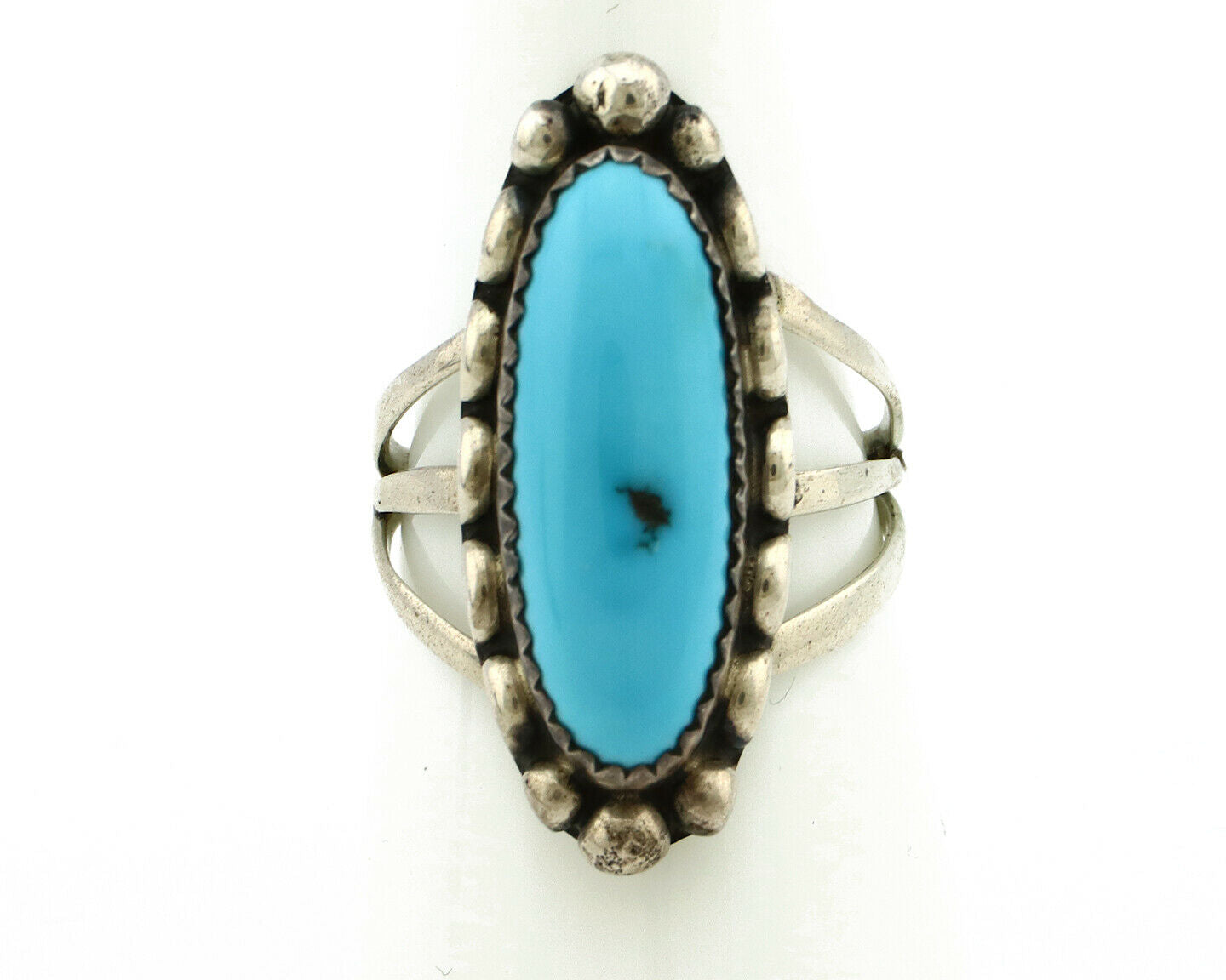 Navajo Ring .925 Silver Natural Blue Turquoise Artist Signed SC C.80's