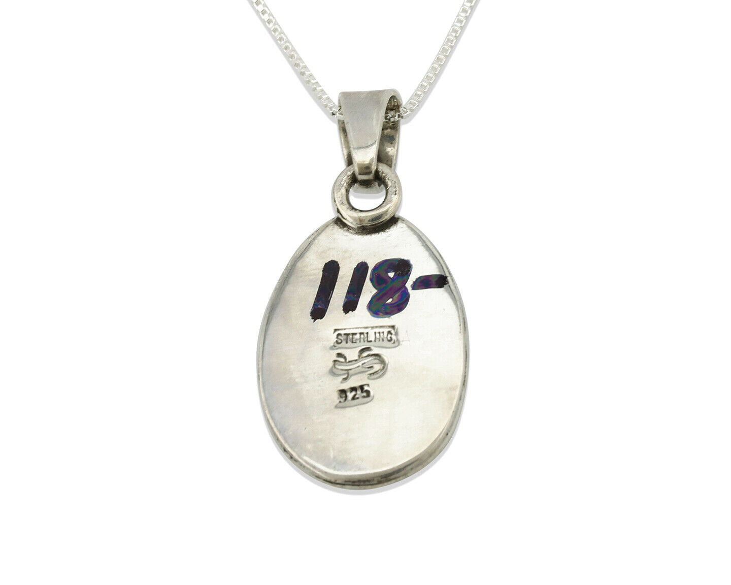 Navajo Kingman Turquoise Pendant .925 Silver Hand Stamped Signed Gecko C.80's