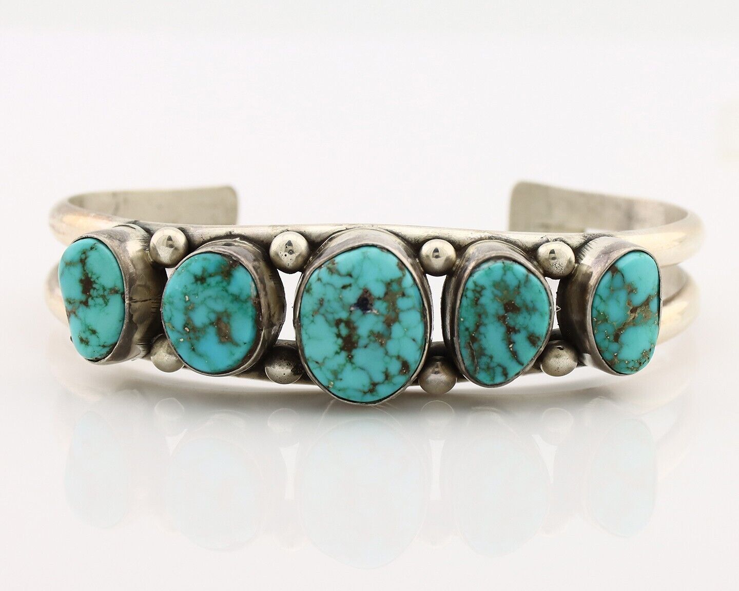 Navajo Bracelet 925 Silver Spiderweb Turquoise Artist Signed E SANDAVOL C80s