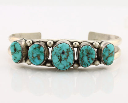 Navajo Bracelet 925 Silver Spiderweb Turquoise Artist Signed E SANDAVOL C80s