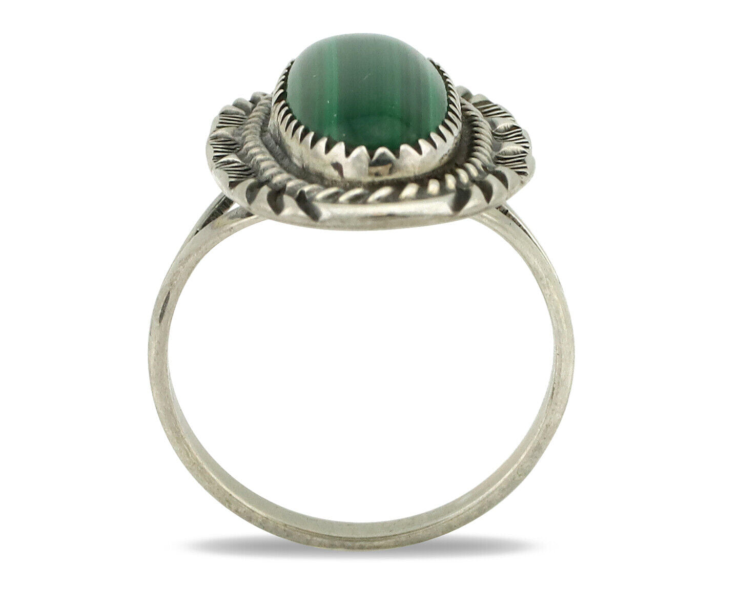 Navajo Ring 925 Silver Natural Green Malachite Signed Justin Morris C.80's