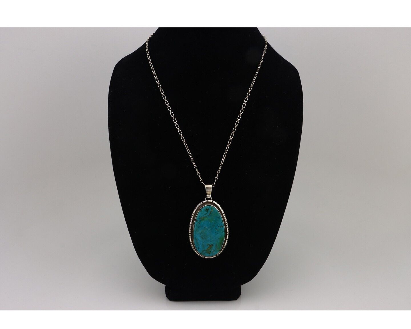 Navajo Necklace 925 Silver Natural Whole Slab Turquoise Signed Pictograph C.80's